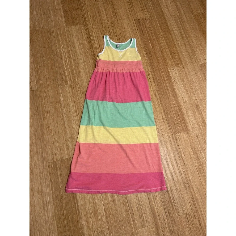 Old Navy Girls Medium Sherbet Color Stripe Maxi Dress Rainbow Beach Summer Comfy